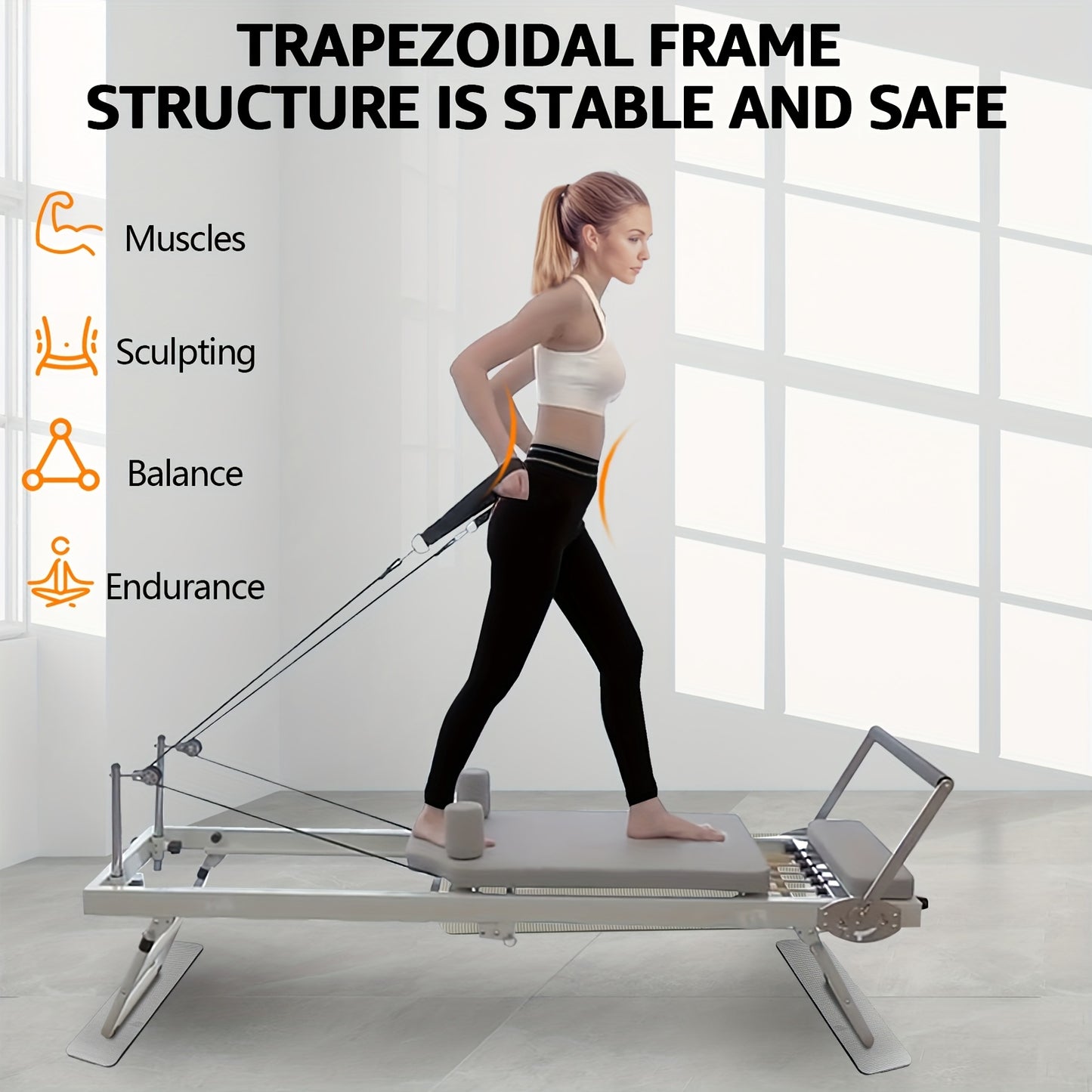 Foldable Pilates Reformer Machine for Home Gym - Dual Resistance Springs & Cords, 400lbs Capacity