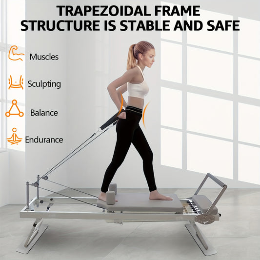 Foldable Pilates Reformer Machine for Home Gym - Dual Resistance Springs & Cords, 400lbs Capacity