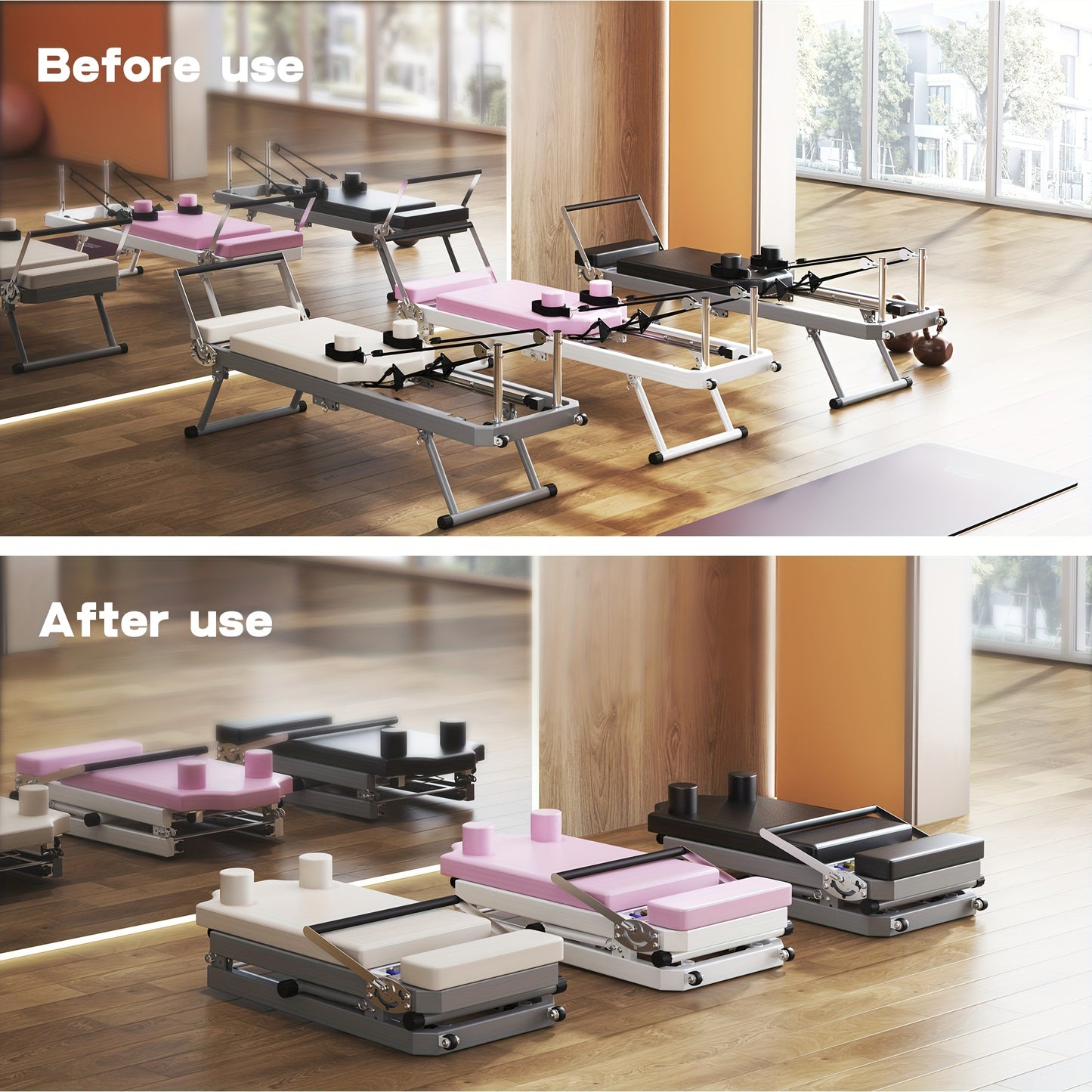 SogesPower Foldable Pilates Bed - Commercial-Grade Home Studio Equipment with Adjustable Resistance