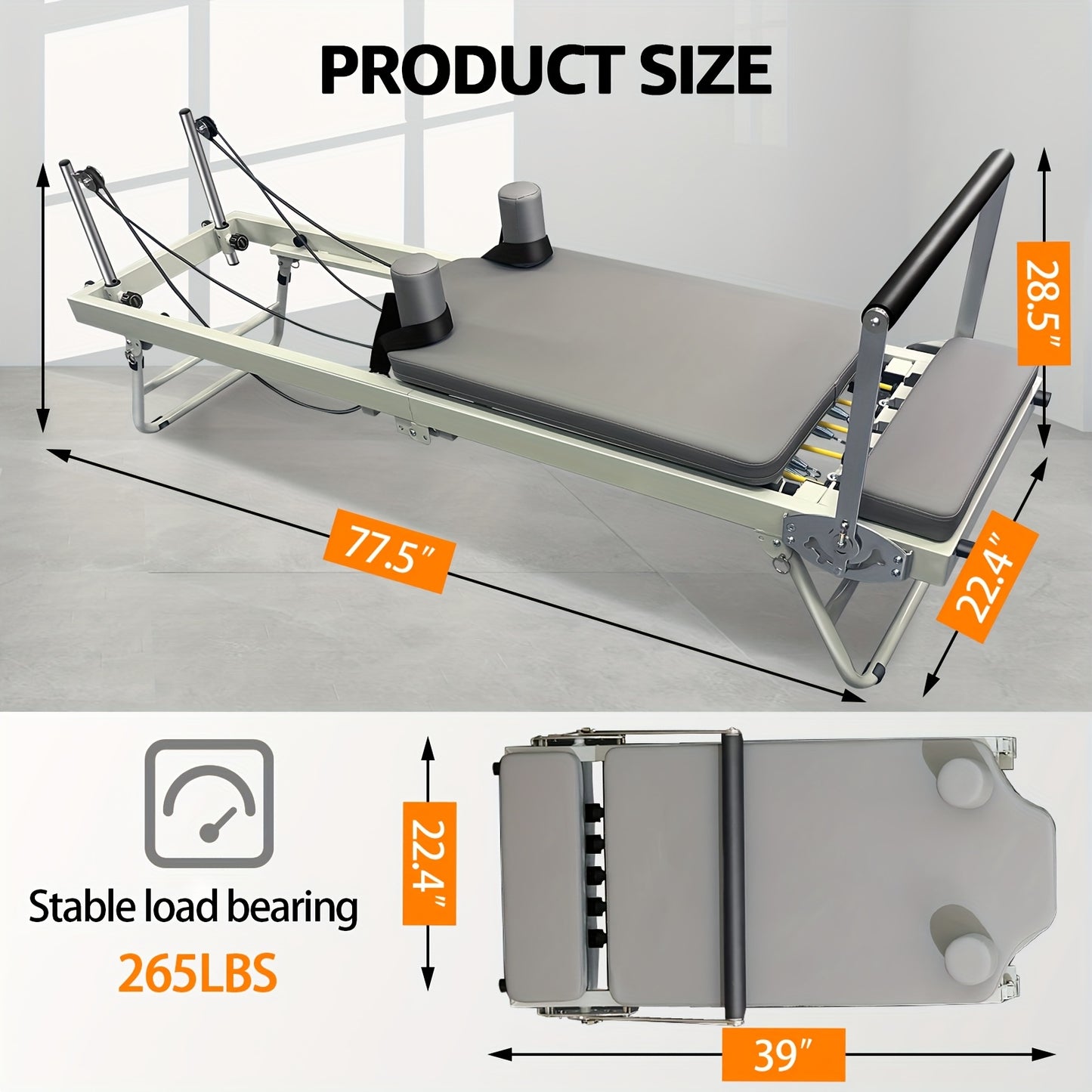 Foldable Pilates Reformer Machine for Home Gym - Dual Resistance Springs & Cords, 400lbs Capacity