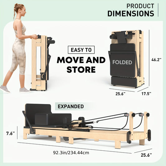 Wooden Pilates Reformer Bed - Premium Home Studio Equipment for Strength & Yoga Training