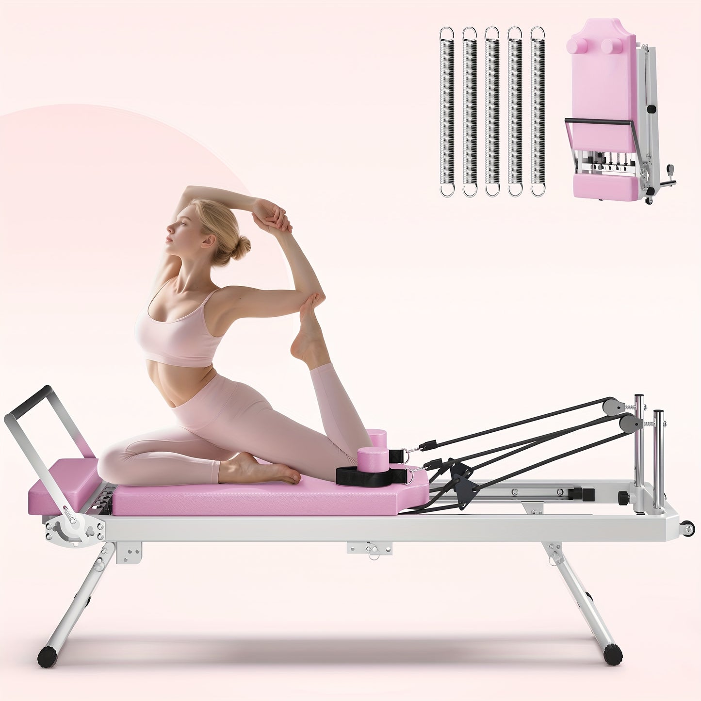 SogesPower Foldable Pilates Bed - Commercial-Grade Home Studio Equipment with Adjustable Resistance