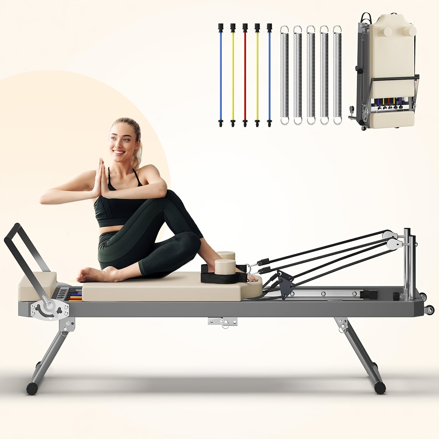 SogesPower Pilates Reformer Machine - Foldable Home Studio Equipment with High-Resistance Springs, 330lbs Capacity
