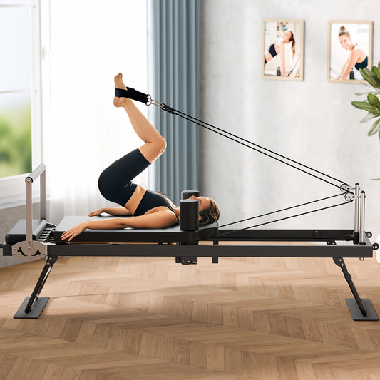Pro Pilates Reformer Machine - Foldable Home Studio Equipment, 400lbs Capacity, 4 Springs & 5 Cords