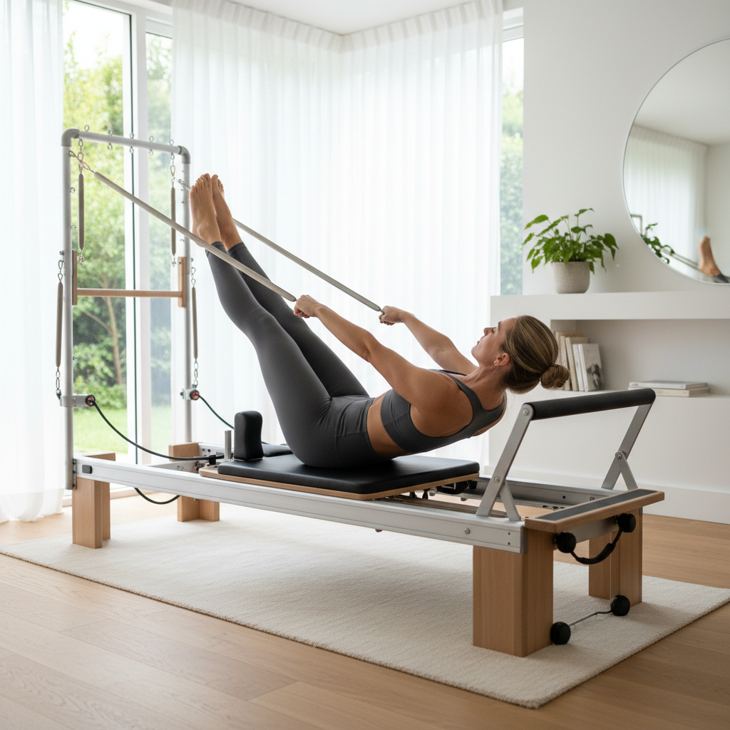 Woman Using Pilates Reformer